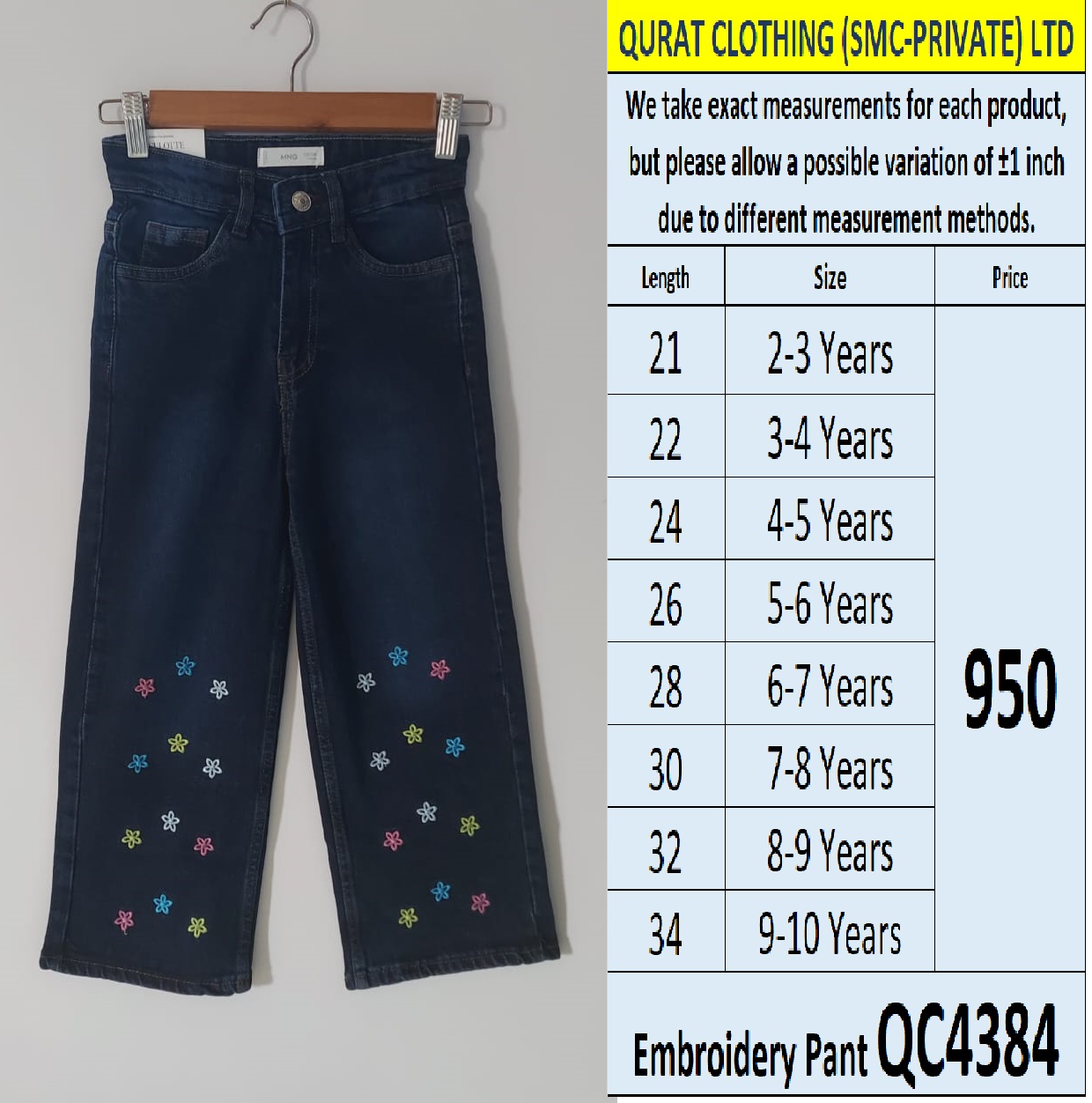 Dark Blue Denim Embroidery Pant QC4384