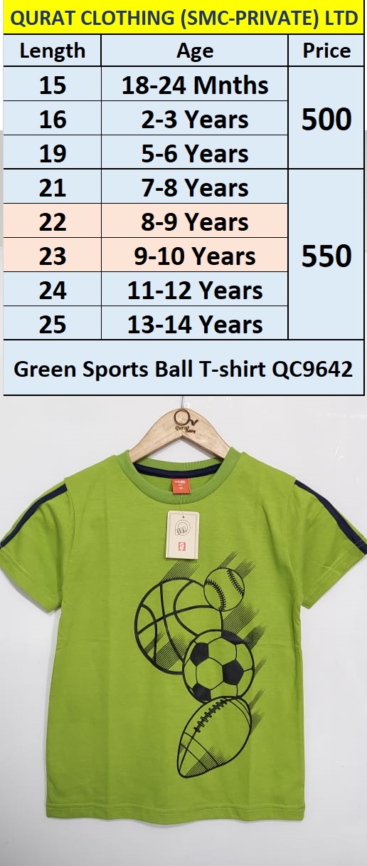 Sports Balls Green T-shirt QC9642 Brand Childhood