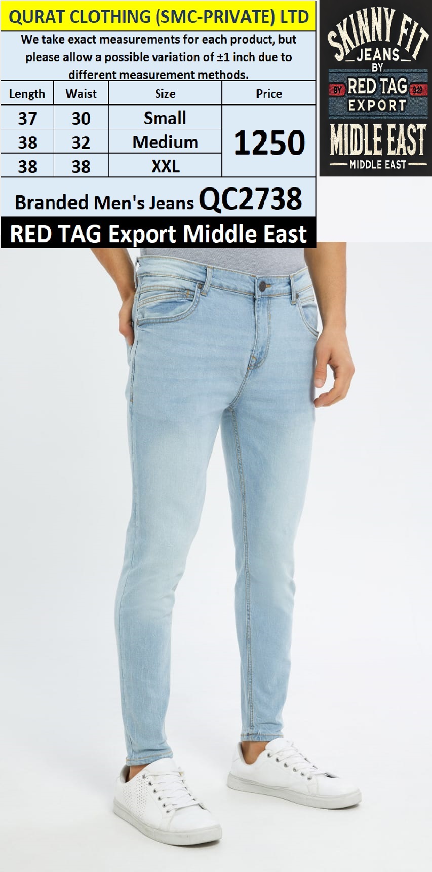 Red Tag Brand Skinny Fit Men's Jeans QC2738 Export Middle East  - QC2738