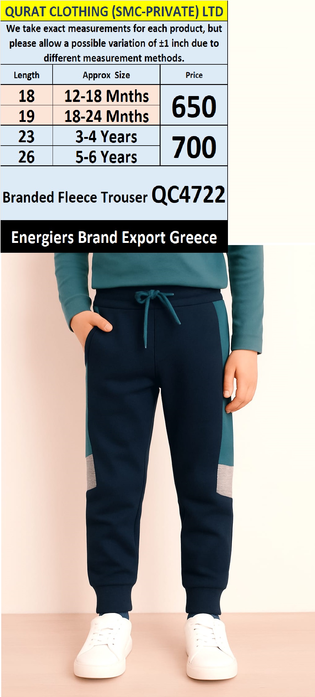 Energiers Brand Fleece Trouser QC4722 Export Greece 