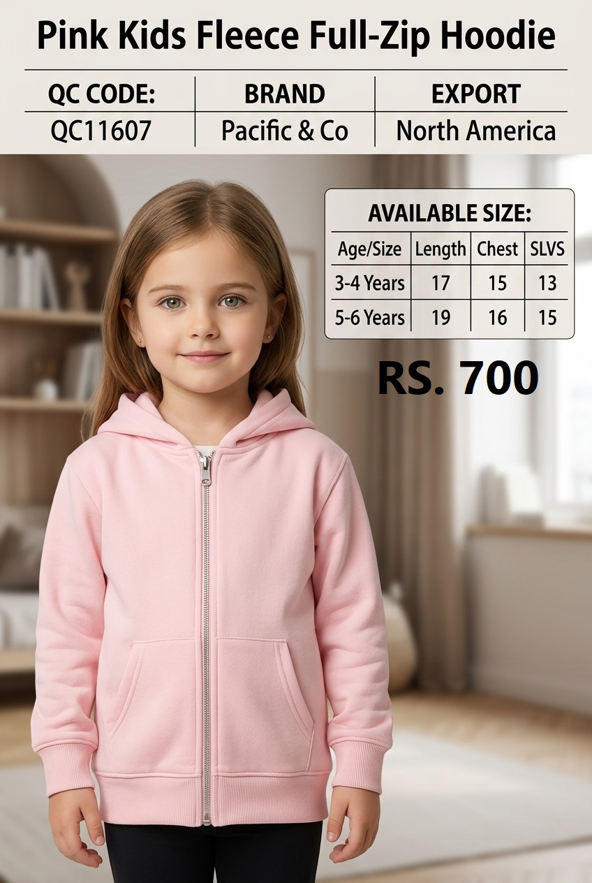 Pacific & Co Pink Kids Fleece Full-Zip Hoodie – Export North America – QC11607