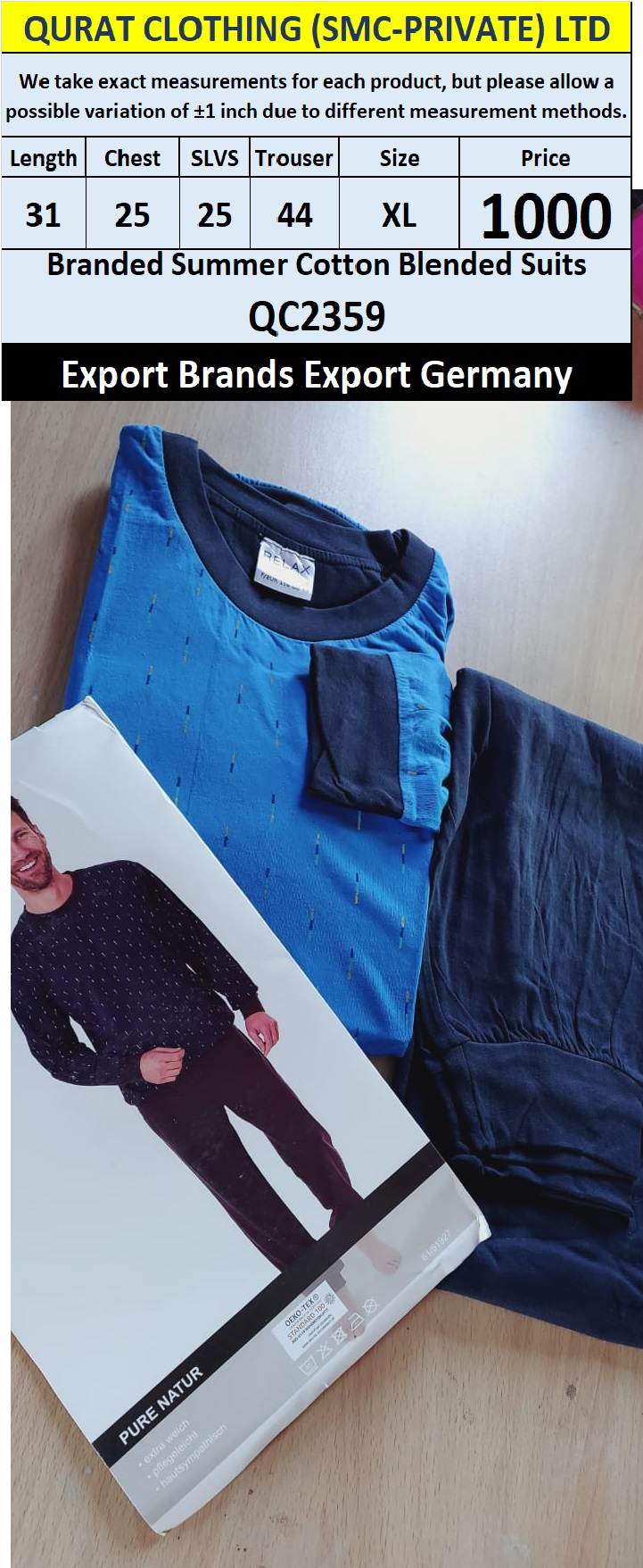 International Brands Summer Cotton Blended Suits Export Germany QC2359