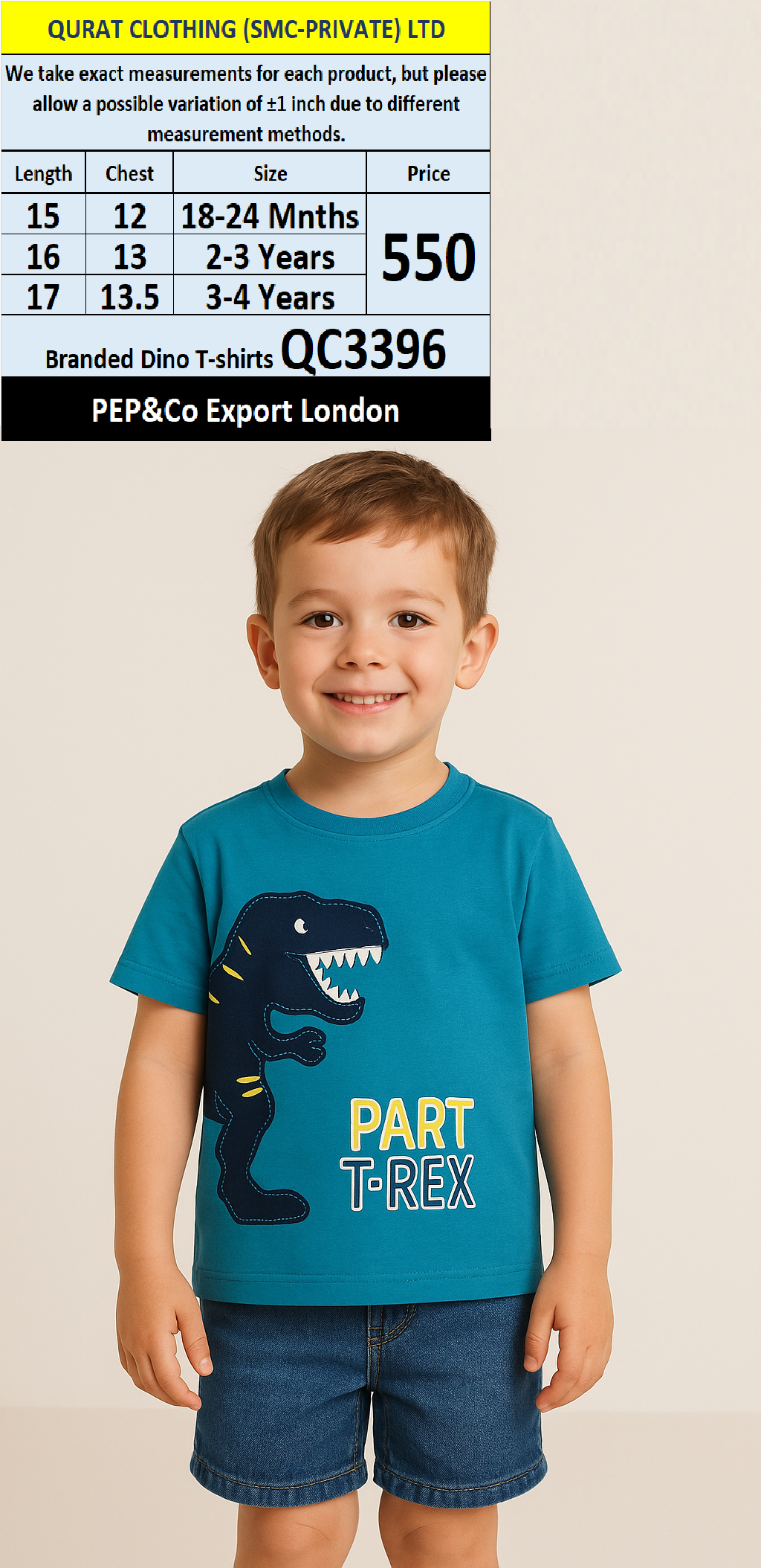 PEP&Co Branded Dino T-Shirt QC3396 Export London