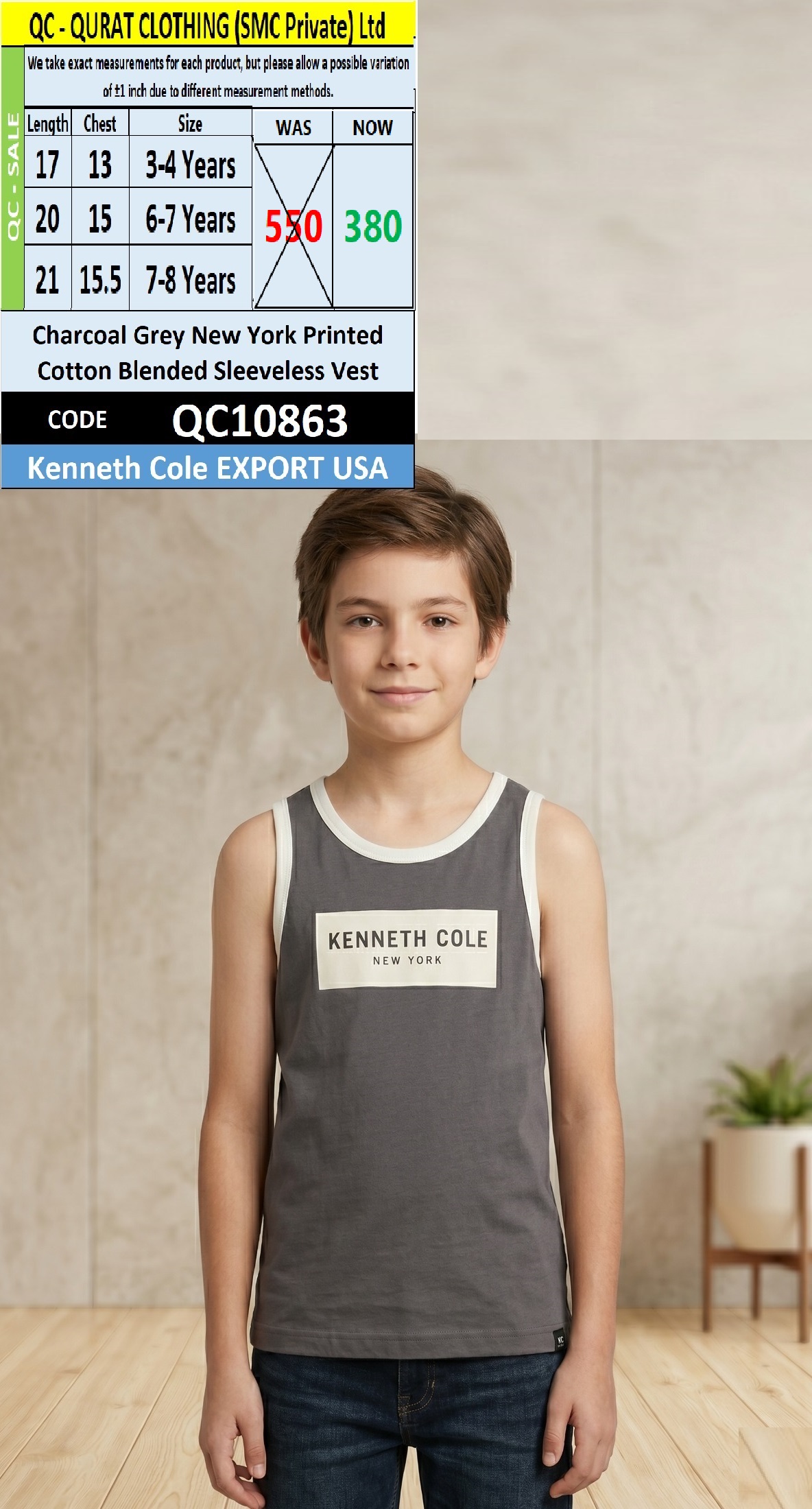 Kenneth Cole USA Charcoal Grey New York Printed Cotton Blended Sleeveless Vest QC10863