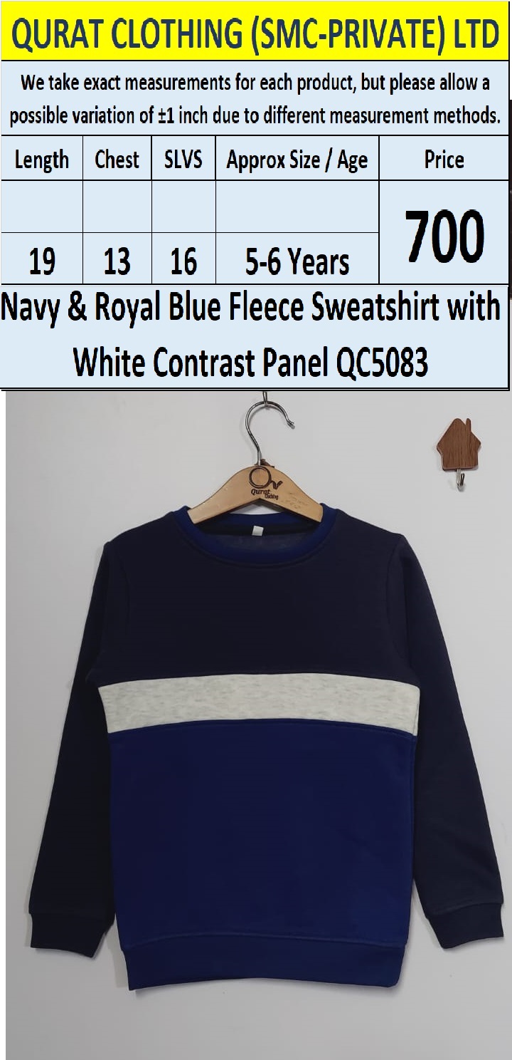 Navy & Royal Blue Fleece Sweatshirt with White Contrast Panel QC5083 – Export Europe