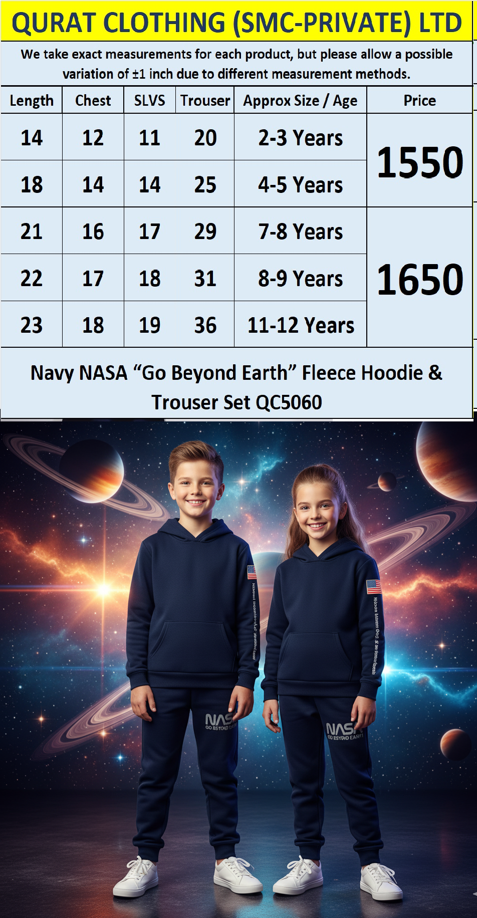 Navy NASA “Go Beyond Earth” Fleece Hoodie & Trouser Set QC5060 - QC5060