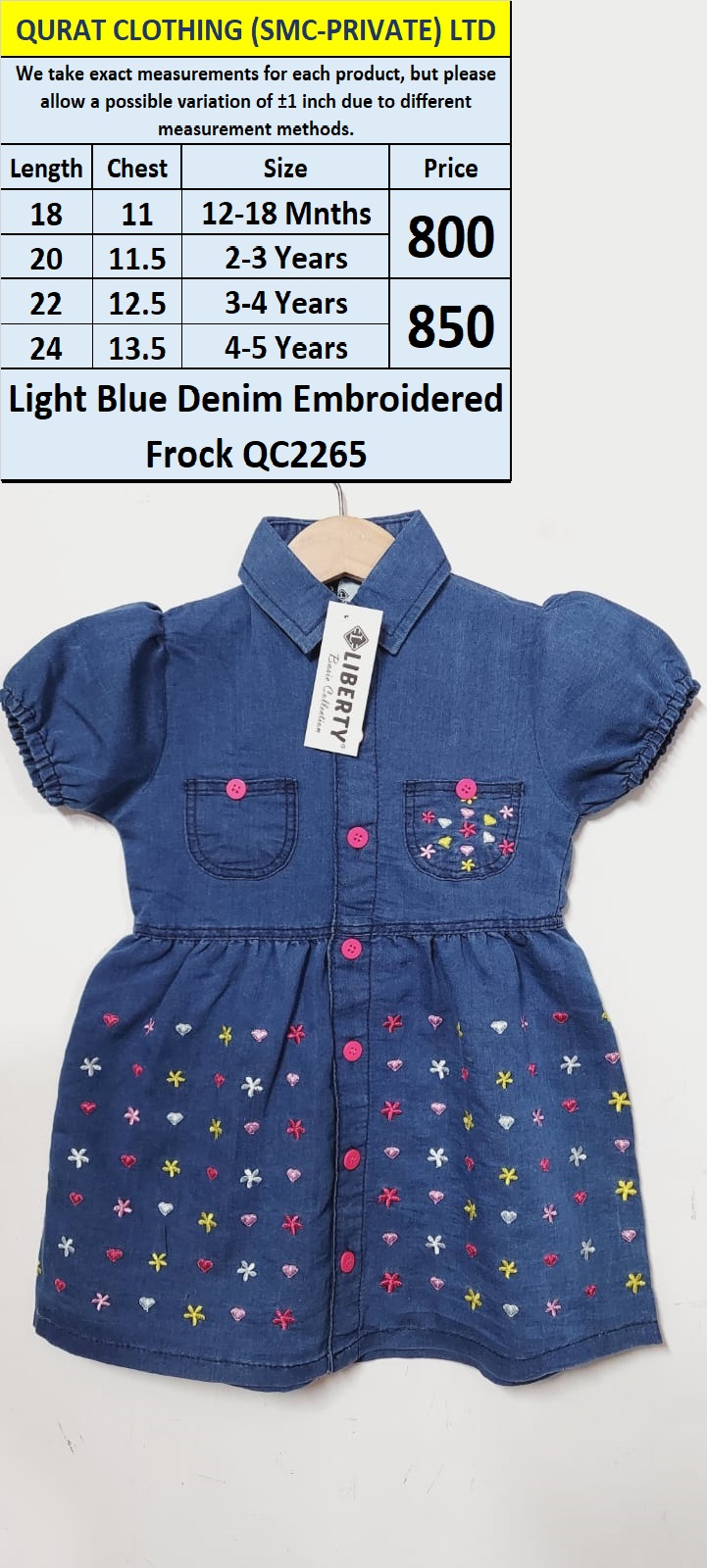 Light Blue Denim Embroidered Frock QC2265