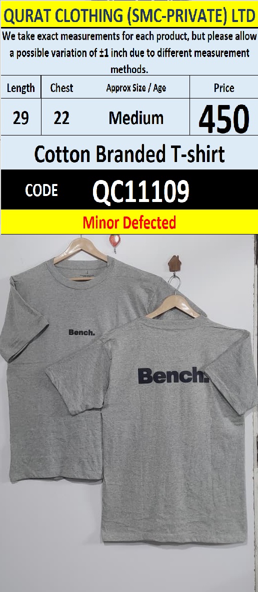 Bench Grey Cotton Blended Logo Print T-Shirt – QC11109