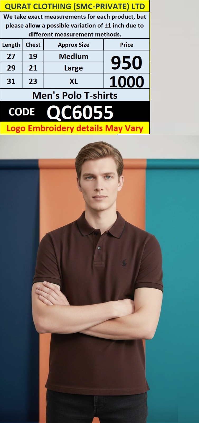 Dark Brown Cotton Piqué Polo T-Shirt Embroidered Chest Logo Premium Collar – QC6055
