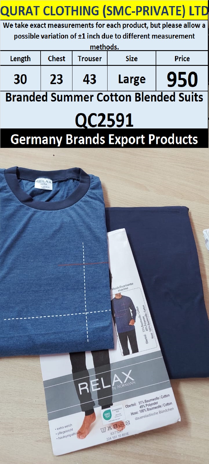 International Brands Summer Cotton Blended Suits Export Germany QC2591