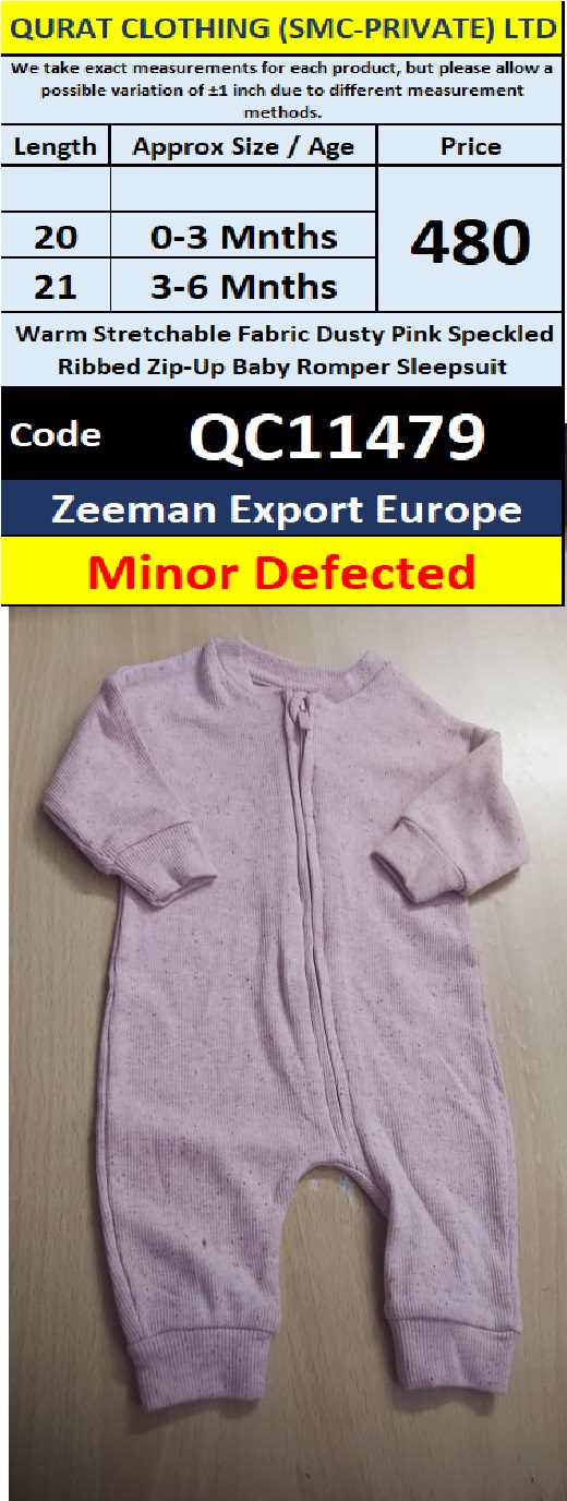 Zeeman Export Europe Warm Stretchable Dusty Pink Speckled Ribbed Zip-Up Baby Romper Sleepsuit – QC11479 – Minor Defected