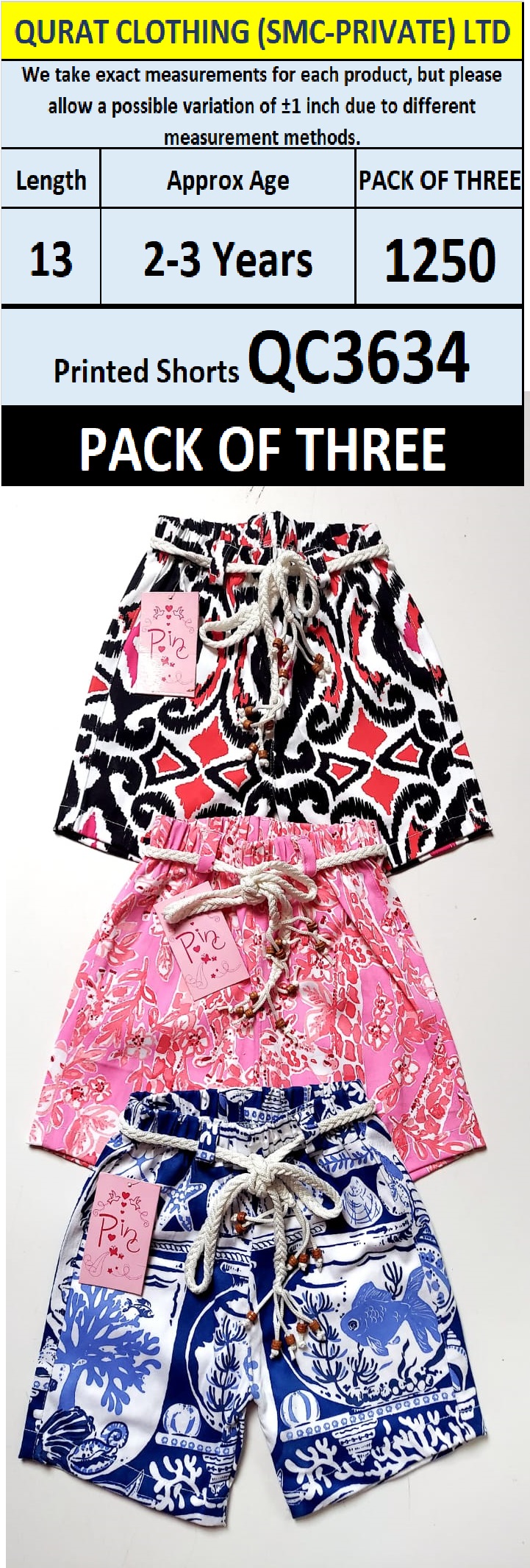 Pack of Three Girls Printed Shorts QC3634