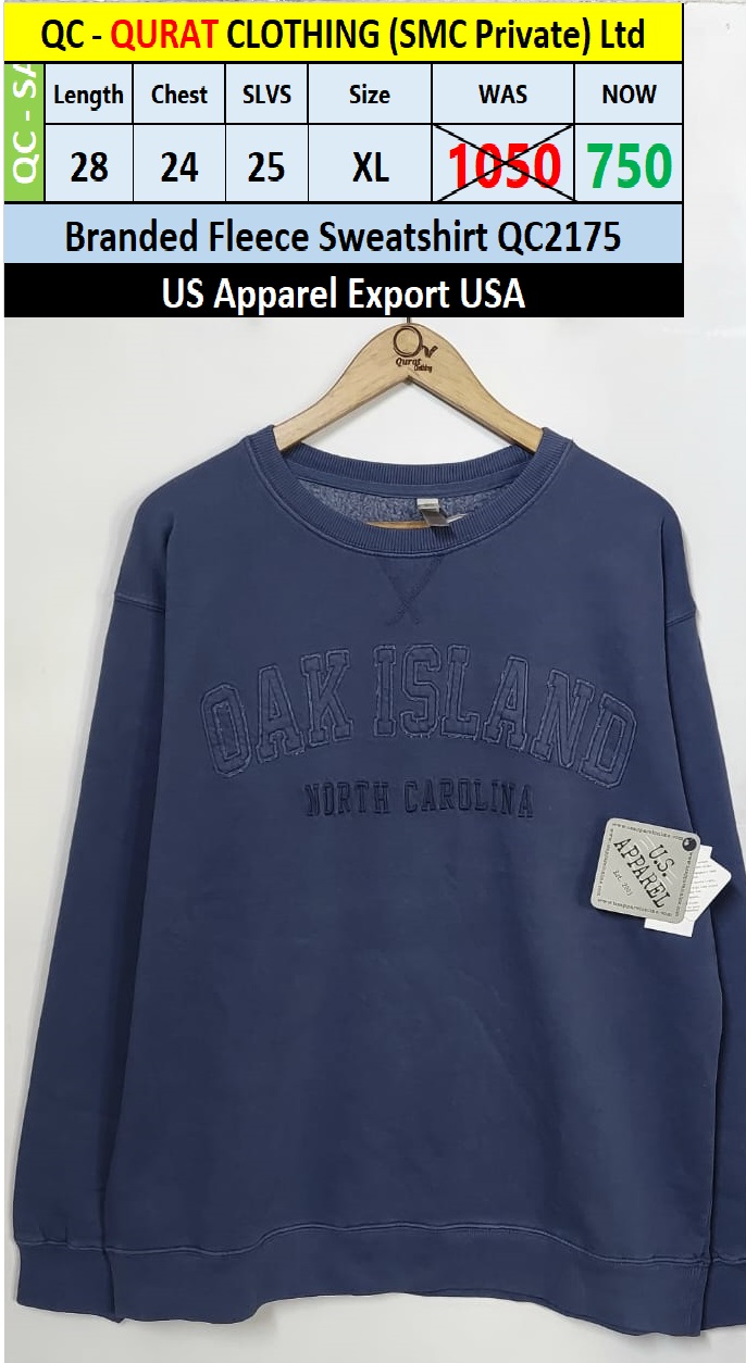 U.S Apparel Brand Oak Island Fleece Sweatshirt QC2175 Export Noth Carolina USA
