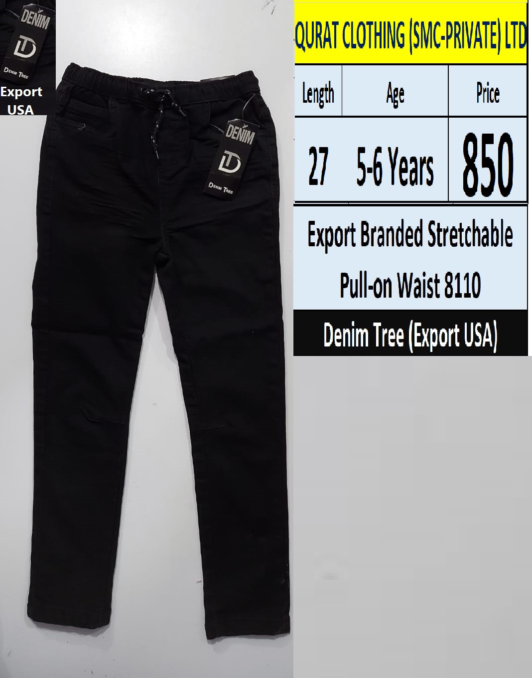 Export Stretchable Pull-on Waist Pant QC8110 Brand Denim Tree Export USA