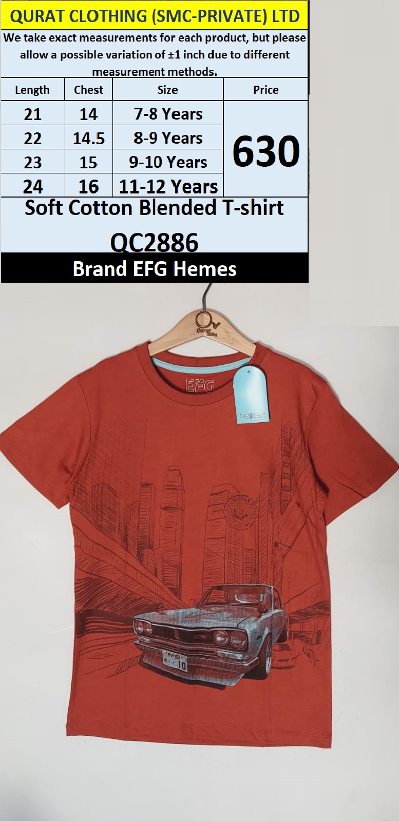 Soft Cotton Blended T-Shirt QC2886  Brand EFG Hemes