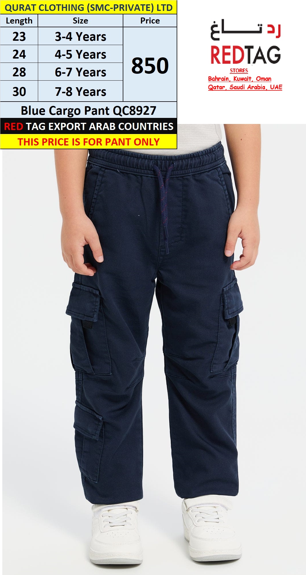 RED TAG Brand Blue Cargo Pant QC8927 Export Arab Countries