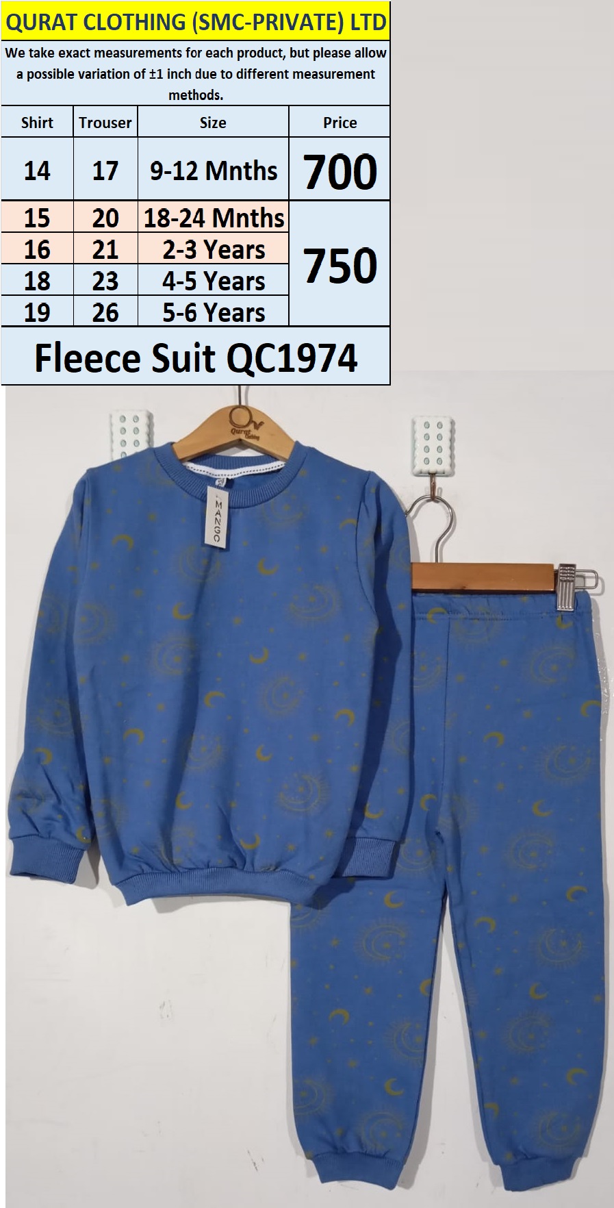 Fleece Two Piece Suit QC1974 by Qurat Clothing 