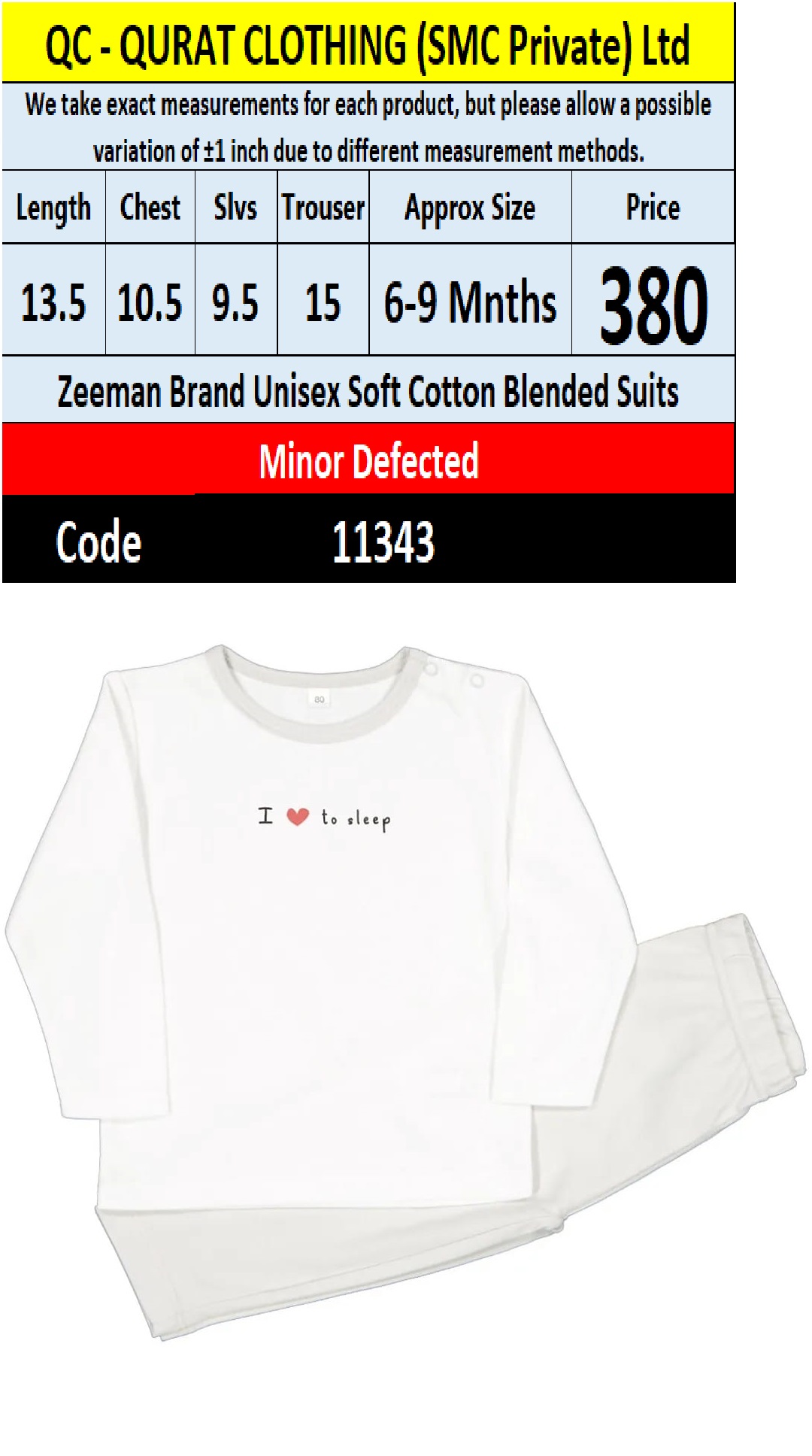 Zeeman Unisex Soft Cotton Blended Baby Suit – QC11343 - Minor Defected