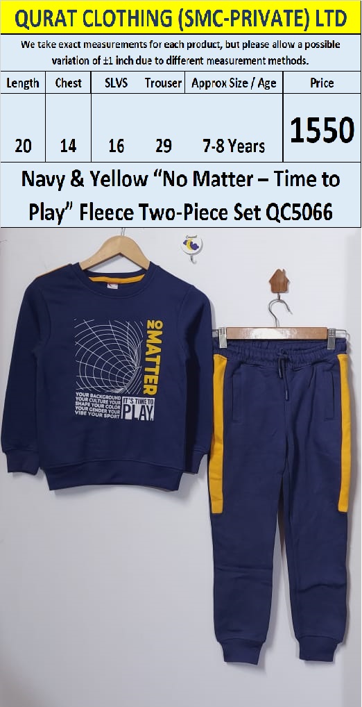 Navy & Yellow “No Matter – Time to Play” Fleece Two-Piece Set QC5066  - QC5066