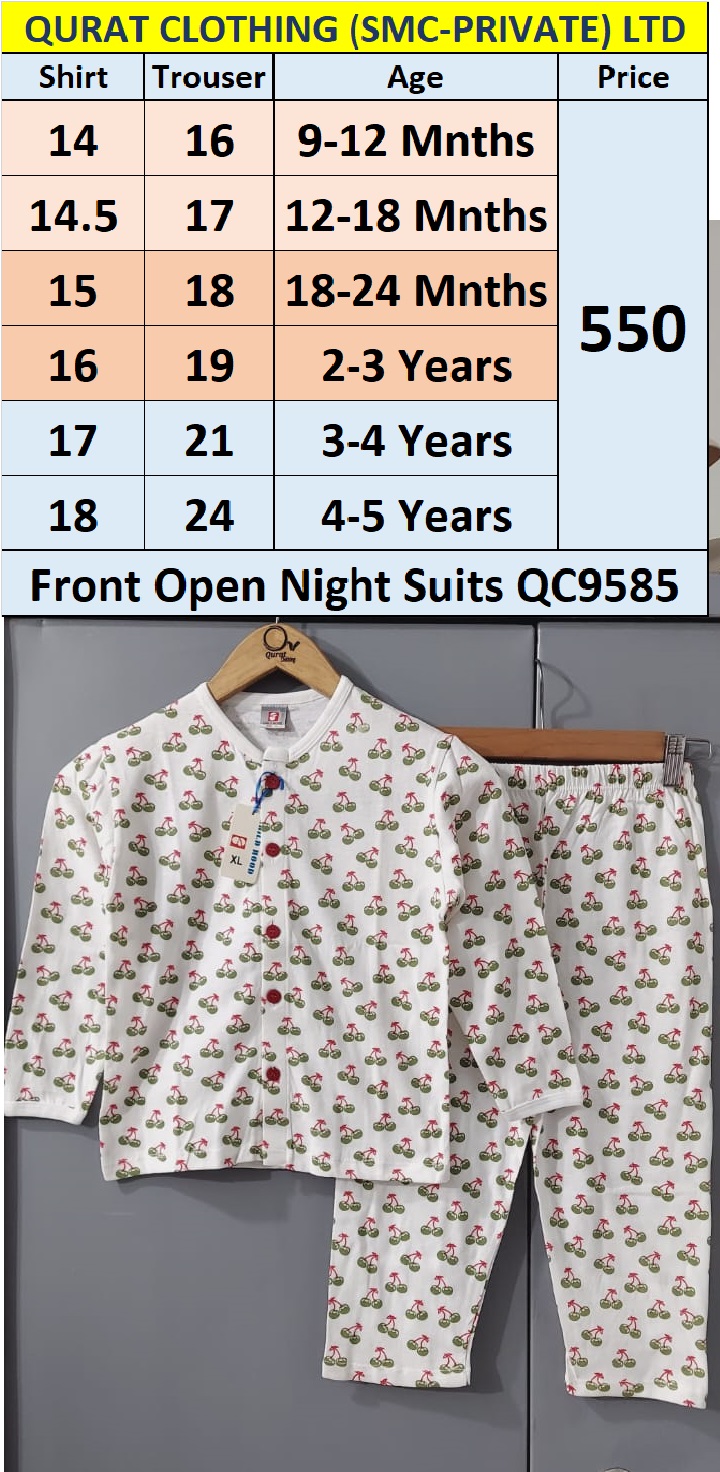 Front Open Cherry Print Night Suits QC9585