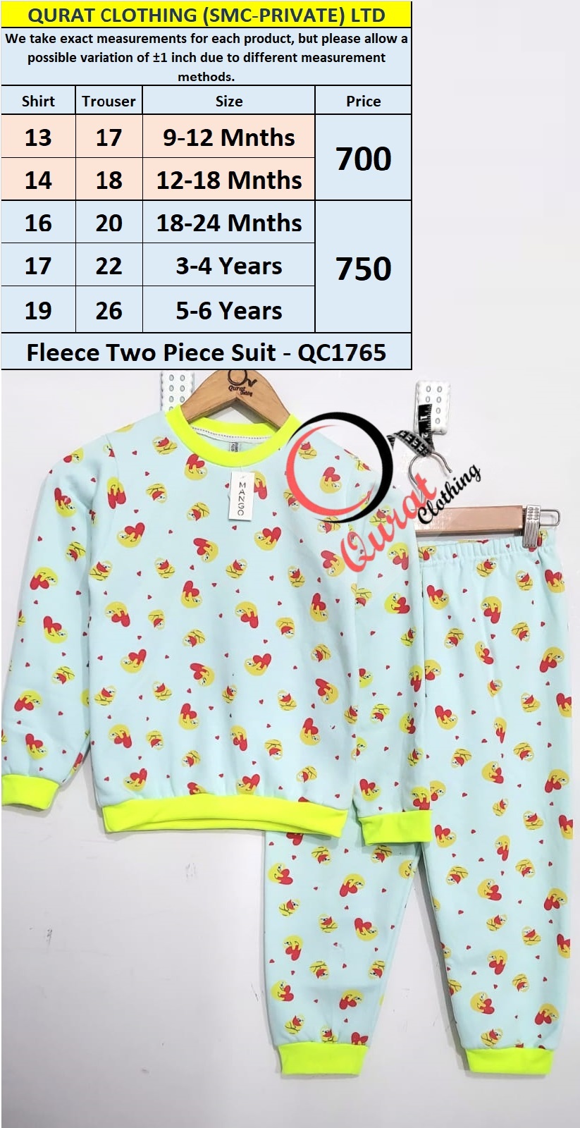 Qurat Clothing's QC1765 Heart Cuddle Fleece Two-Piece Suit combines style, comfort and warmth.