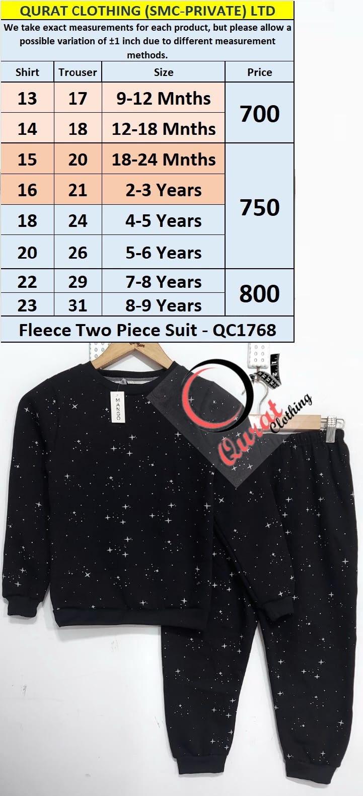 Qurat Clothing's QC1768 Black Stars Fleece Two-Piece Suit unites style, comfort and warmth.