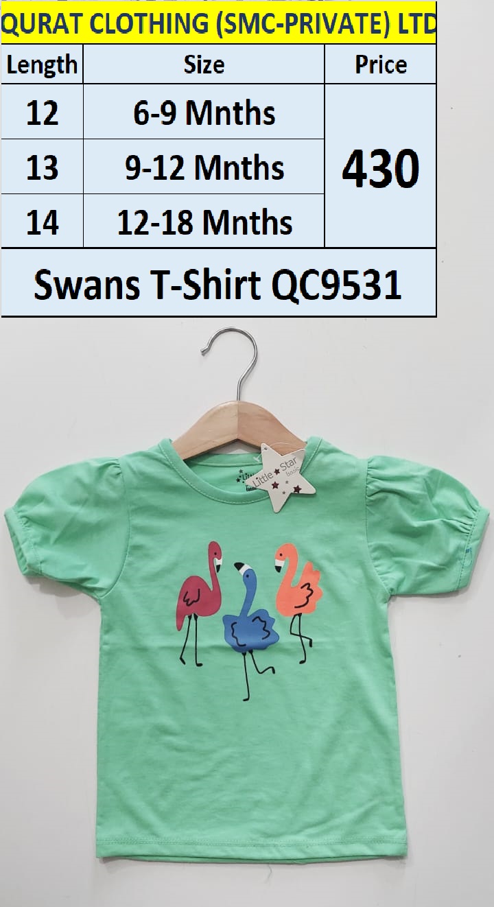 Sea Green T-shirt Swan Print QC9531 Brand Little Star 