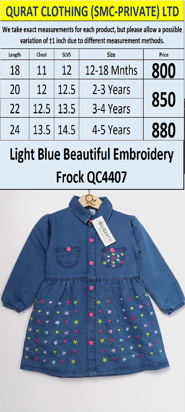 Light Blue Beautiful Embroidery Frock QC4407