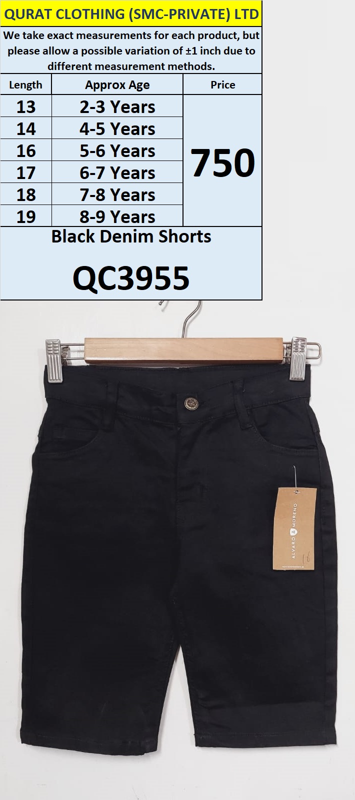 Alvaro Moreno Brand Black Denim Shorts QC3955