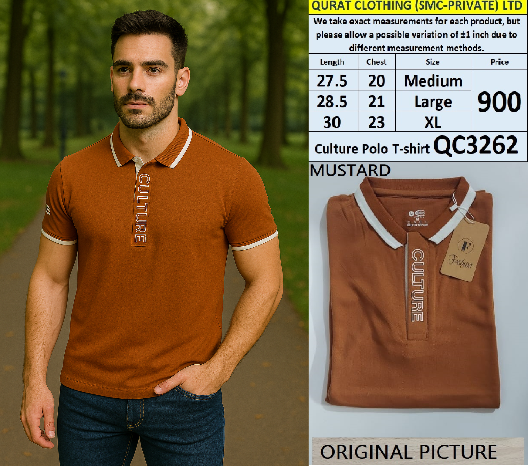 Mustard Stylish Culture Polo T-shirt QC3262