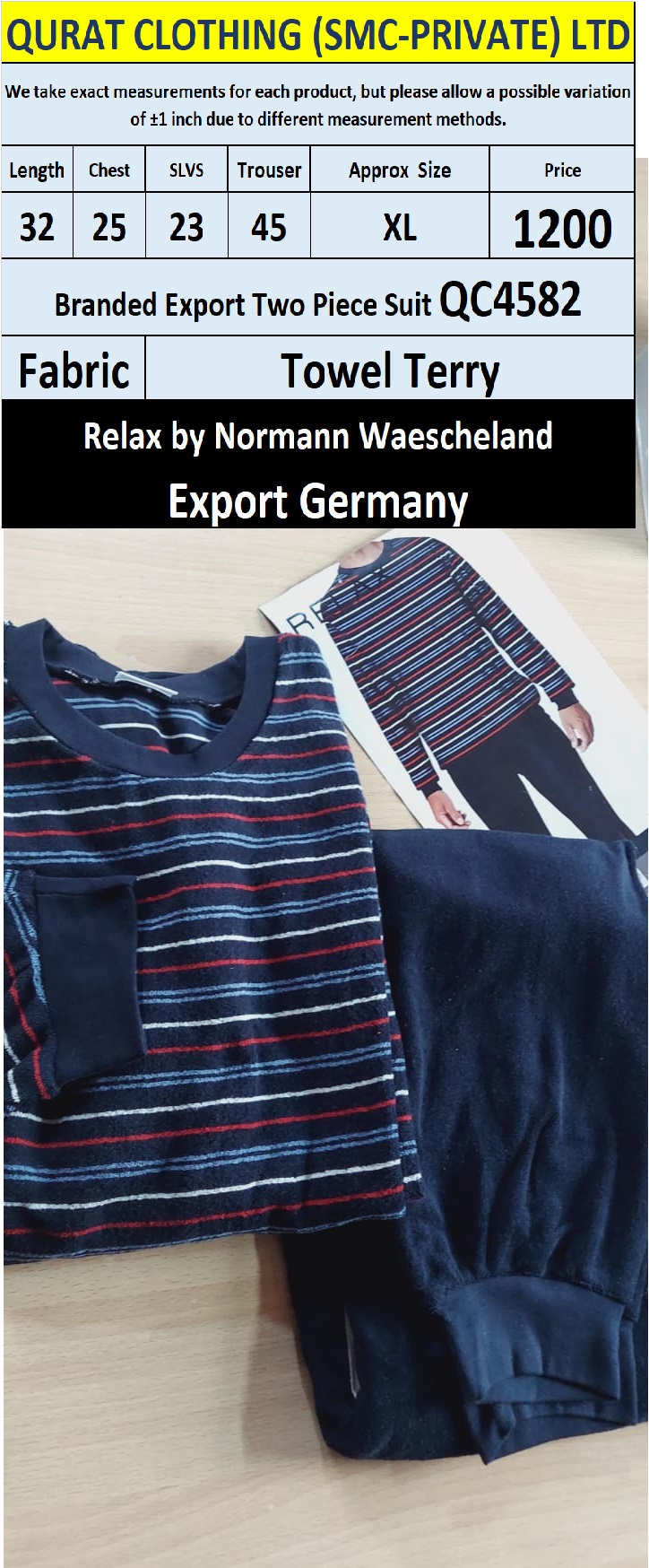 Relax by Normann Waescheland Branded Two Piece Suits QC4582 Export Germany