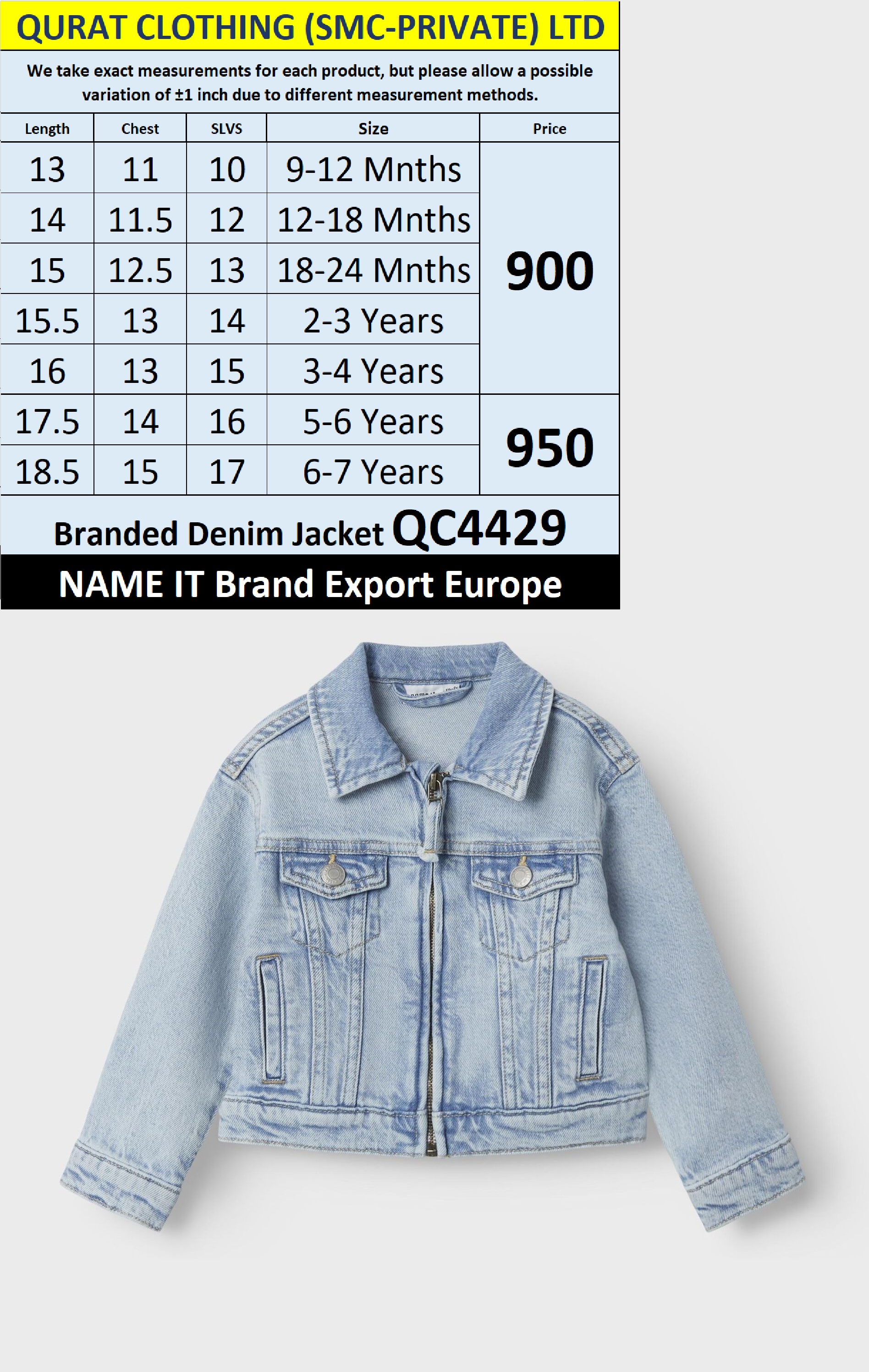 NAME IT Brand Denim Jacket Export Europe - QC4429