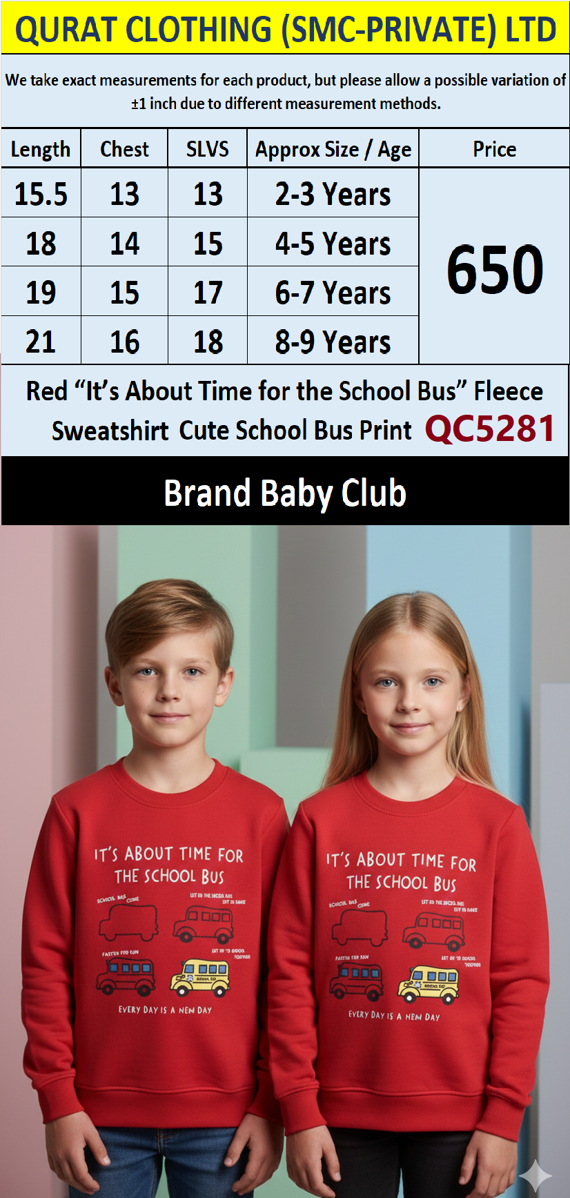 Baby Club Red “It’s About Time for the School Bus” Fleece Sweatshirt QC5281