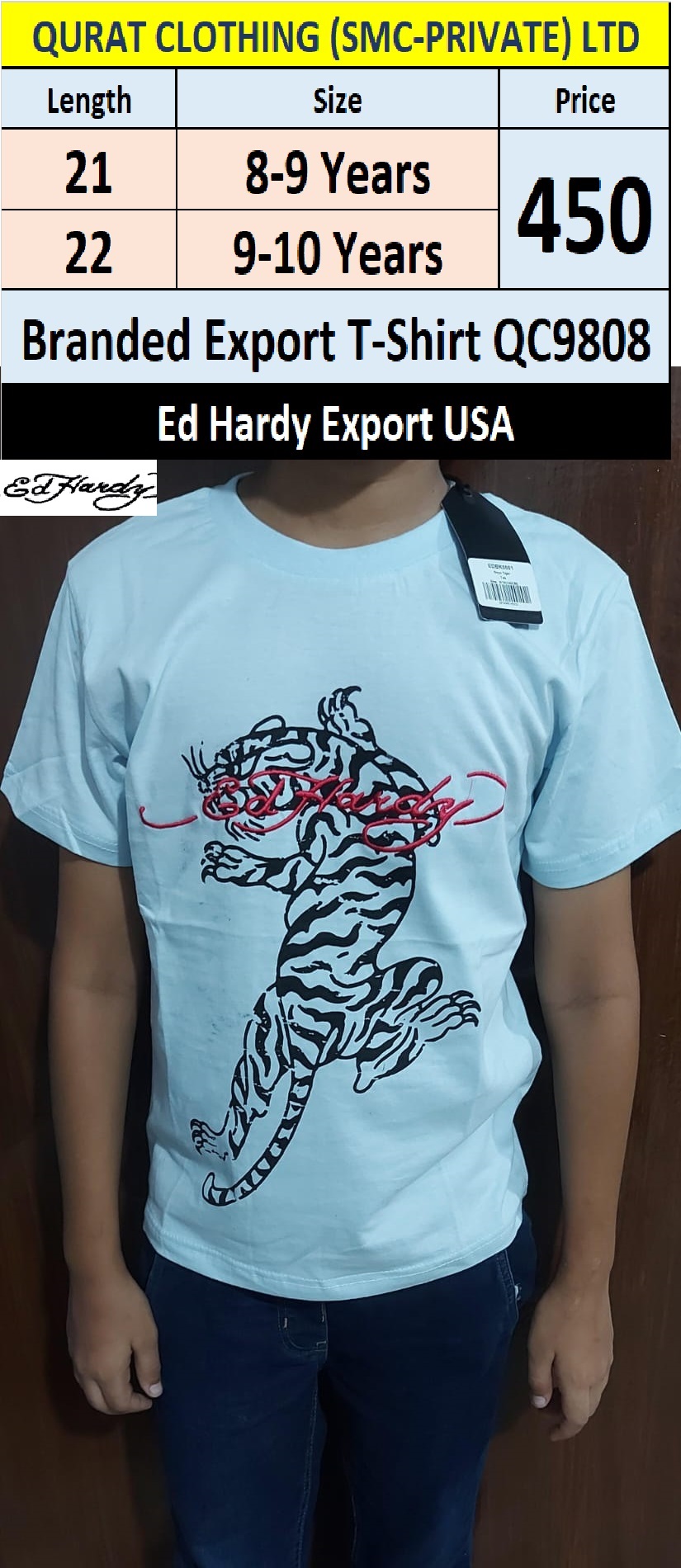 Brand Ed Hardy Embroidery Tiger Roar T-Shirt QC9808 Export USA