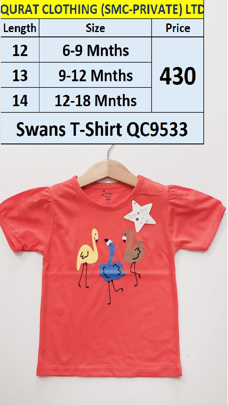 Pink T-shirt Swan Print QC9533 Brand Little Star 