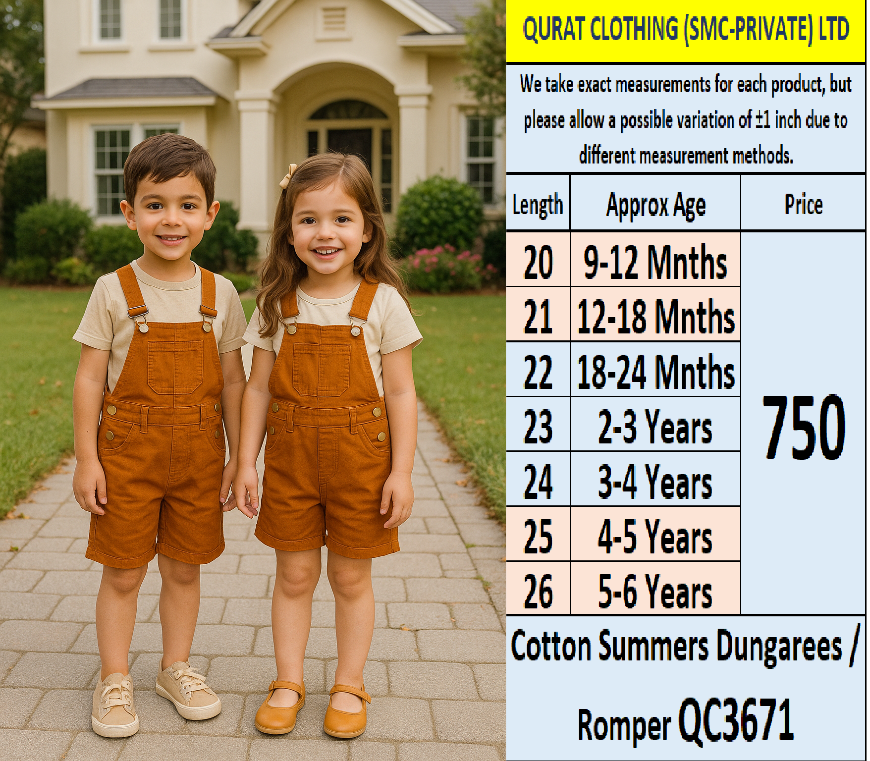 Unisex Summer Cotton Dungarees / Romper QC3671 (T-shirt not included just romper)