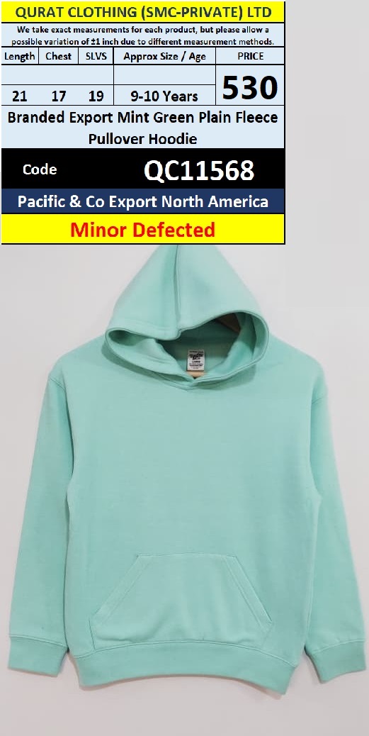 Branded Export Mint Green Plain Fleece Pullover Hoodie – Pacific & Co Export North America – QC11568 -  - Minor Defected