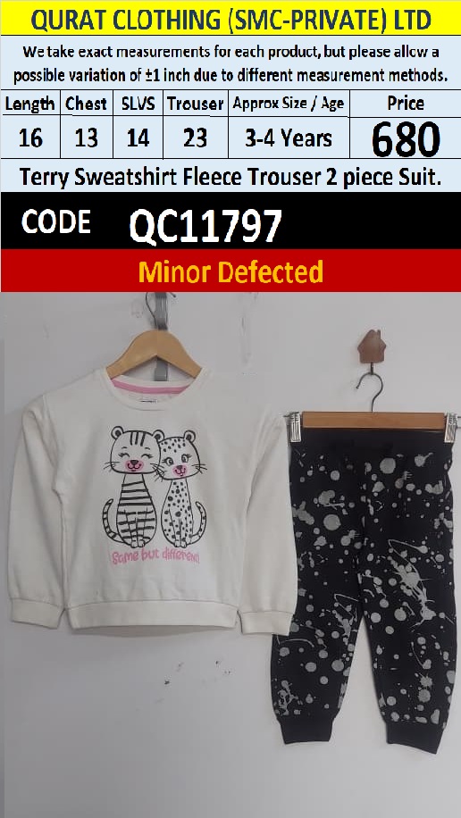 Minor Defected Cream and Black Terry Sweatshirt and Fleece Trouser 2 Piece Suit with Cat Print — QC11797