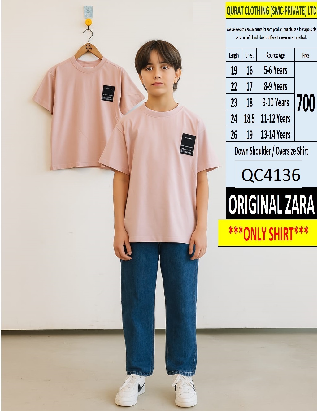 Original Zara Brand Trending Down Shoulder / Over Size T-shirt Export Spain, UK & USA - QC4136