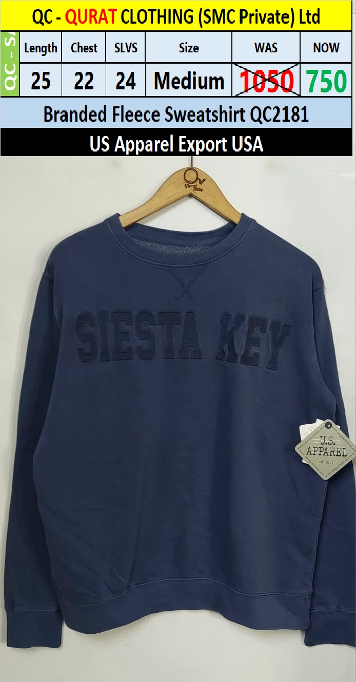US Apparel Brand Siesta Key Fleece Sweatshirt QC2181 Export USA