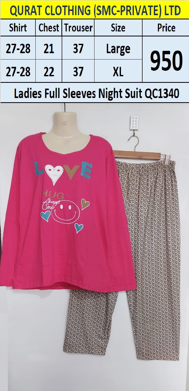 Ladies Full Sleeves Always Smile Night Suits QC1340
