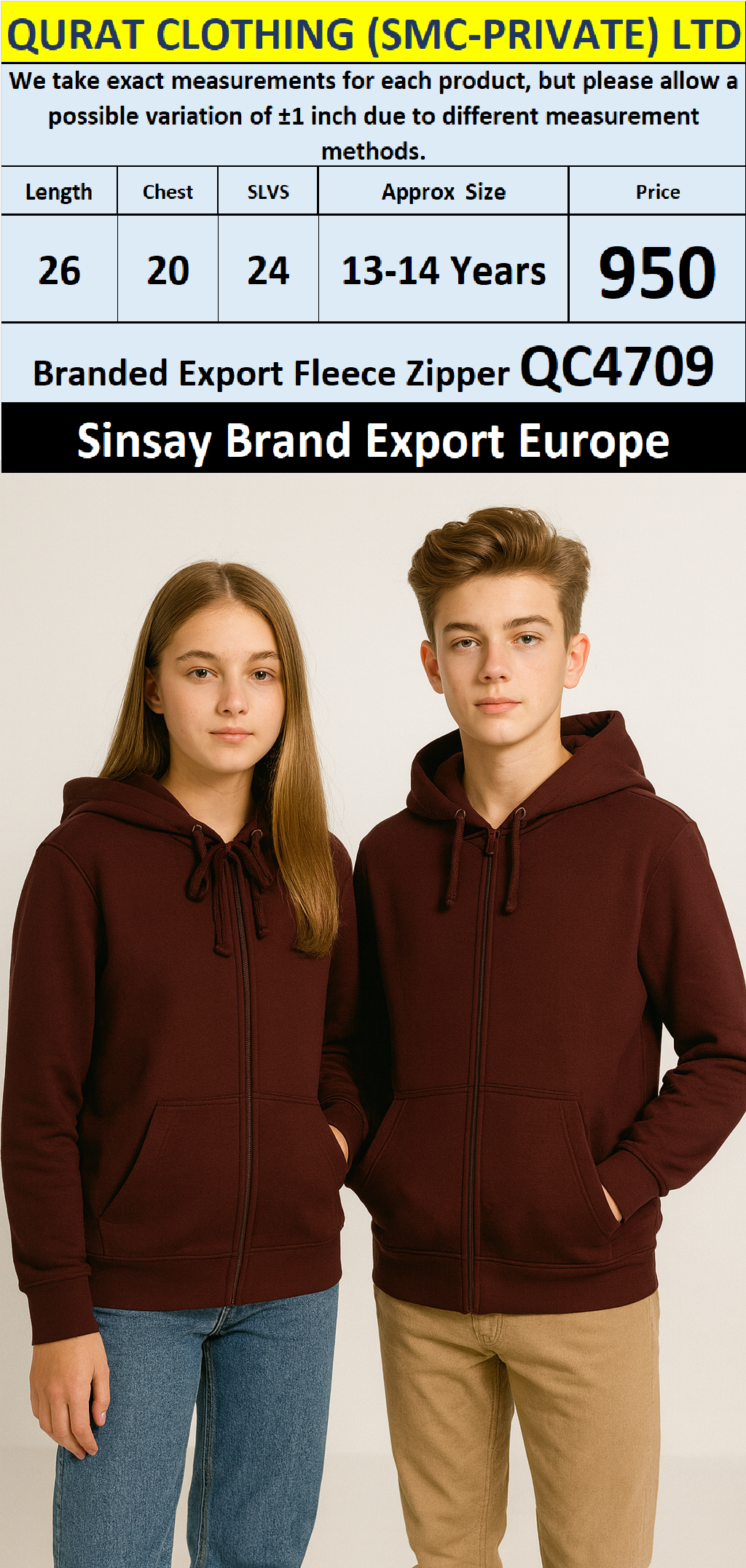 Sinsay Brand Fleece Zipper QC4709 Export Europe