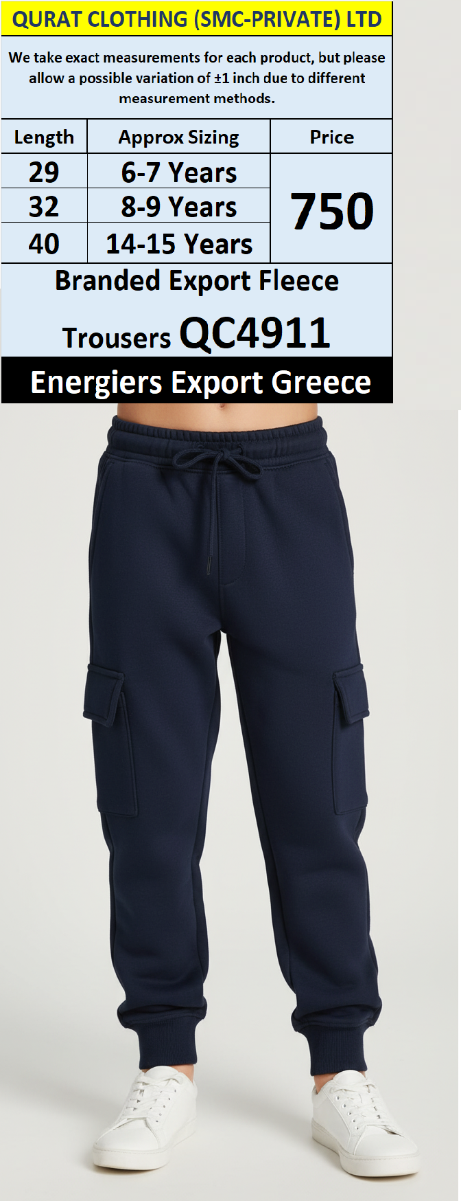 Energiers Brand Navy Blue Fleece Cargo Jogger Trousers QC4911 – Export Greece