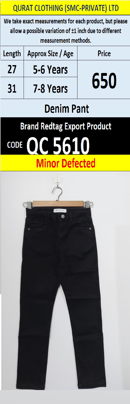 Red Tag Brand Denim Pant Export Middle East (Minor Defected) - QC5610