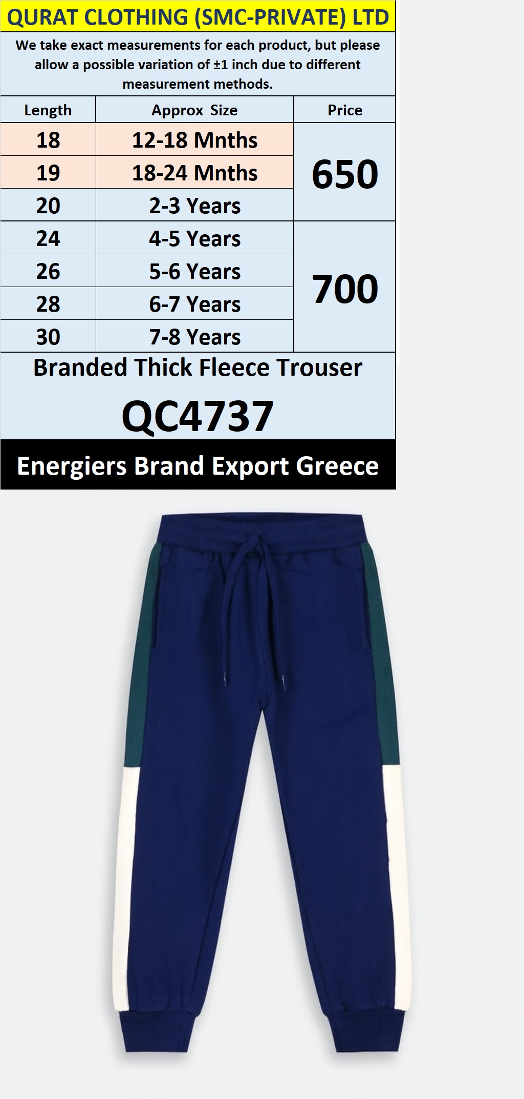 Energiers Brand Thick Fleece Trouser QC4737 Export Greece