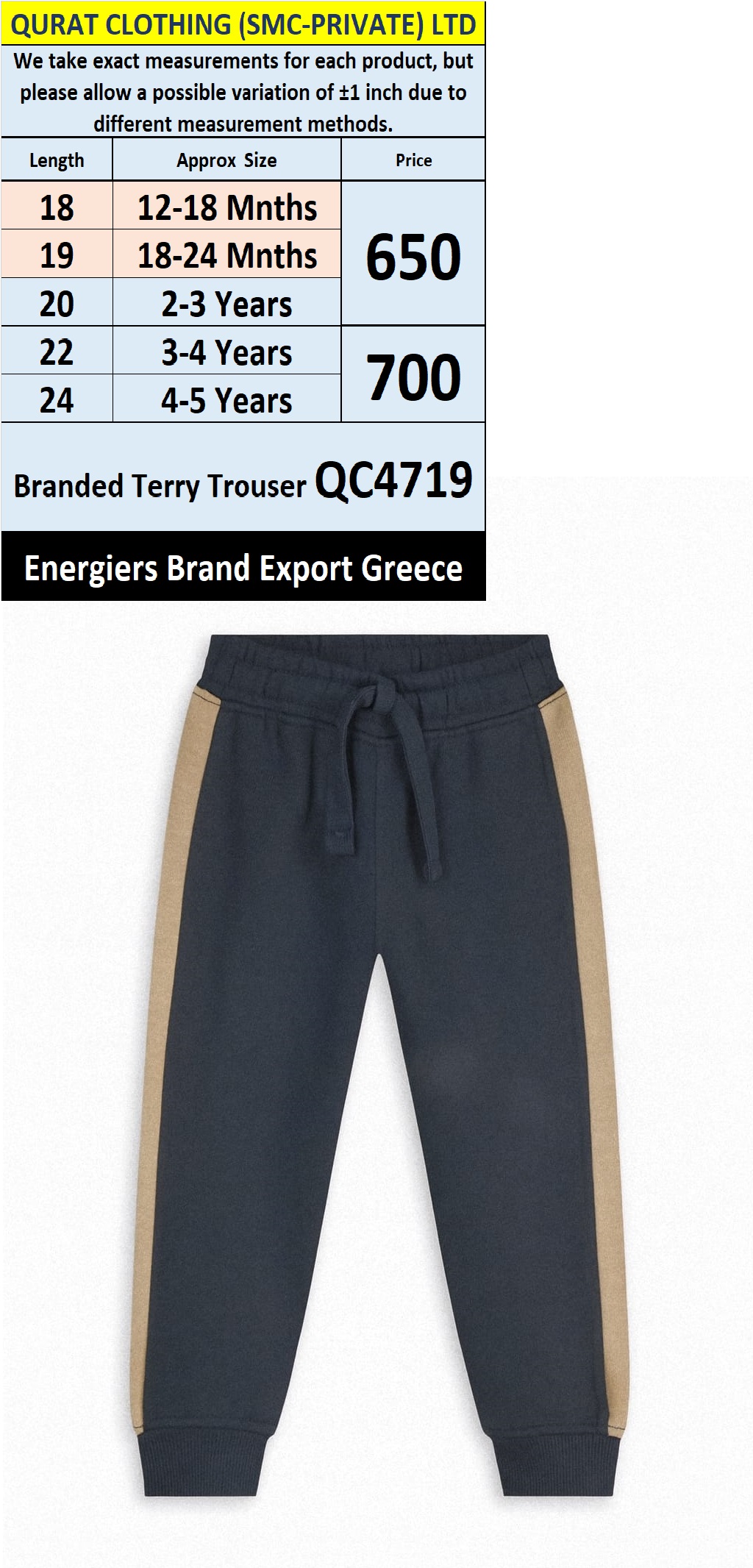 Energiers Brand Terry Trouser QC4719 Export Greece 
