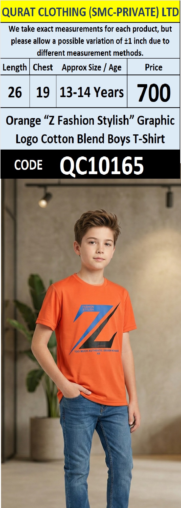 Orange “Z Fashion Stylish” Graphic Logo Cotton Blend Boys T-Shirt QC10165