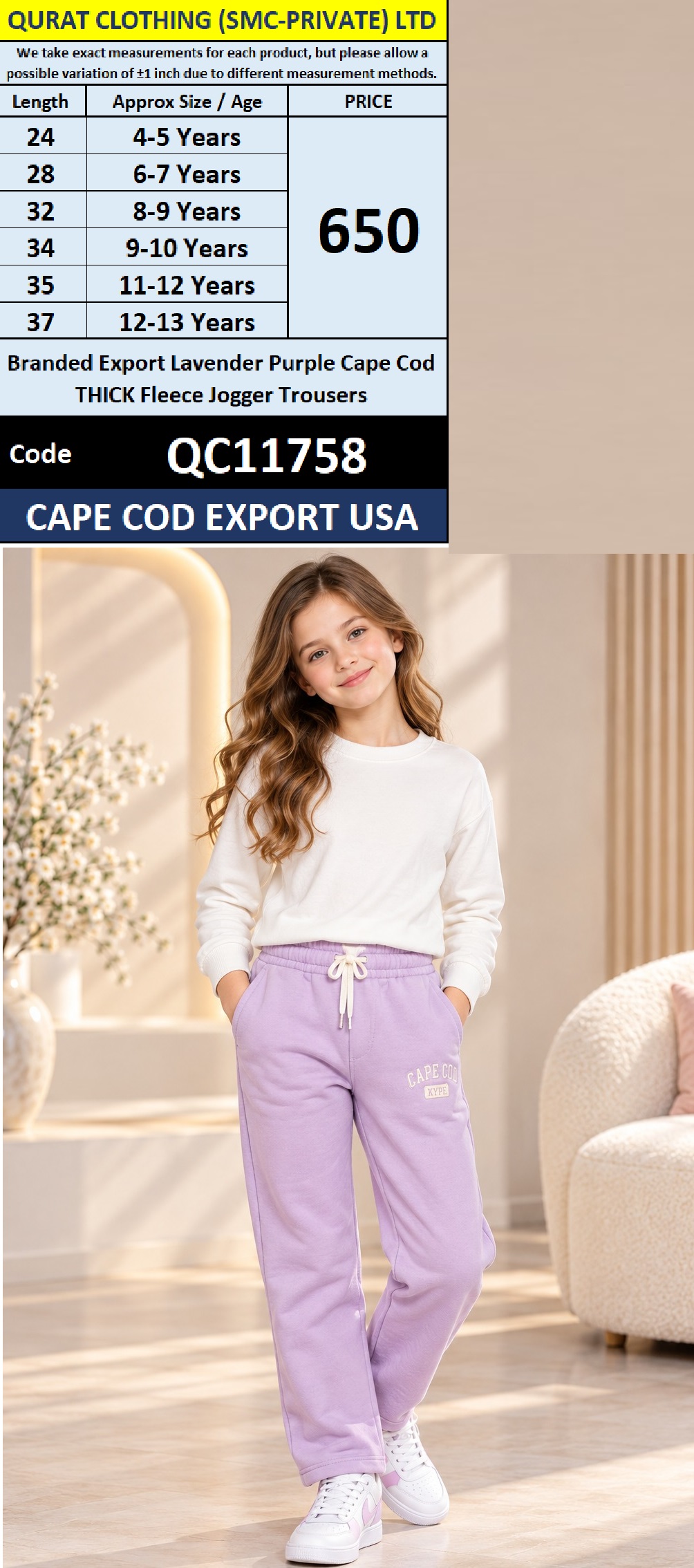 Branded Export Lavender Purple Cape Cod THICK Fleece Jogger Trousers CAPE COD EXPORT USA QC11758