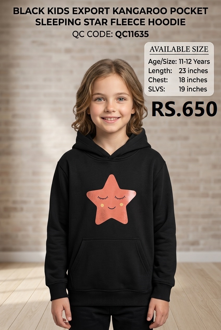 Black Kids Export Kangaroo Pocket Sleeping Star Fleece Hoodie – QC11635