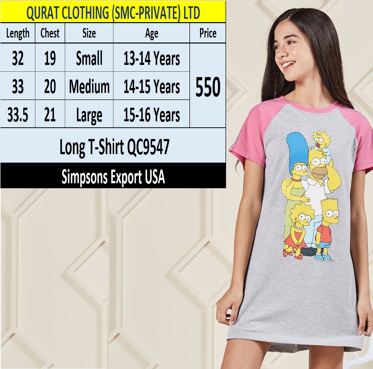 Long T-shirt QC9547 Brand Simpsons Export USA